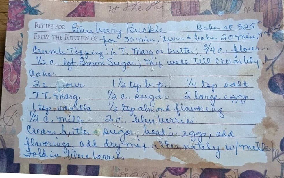 Blueberry Buckle recipe card